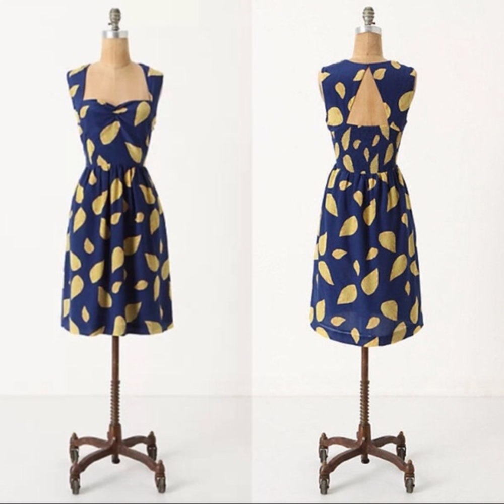 Anthropologie Maple silk yellow & blue silk dress